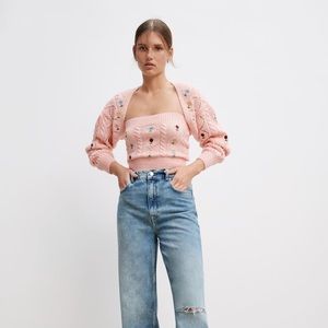 Pointelle knit arm warmers and tube top